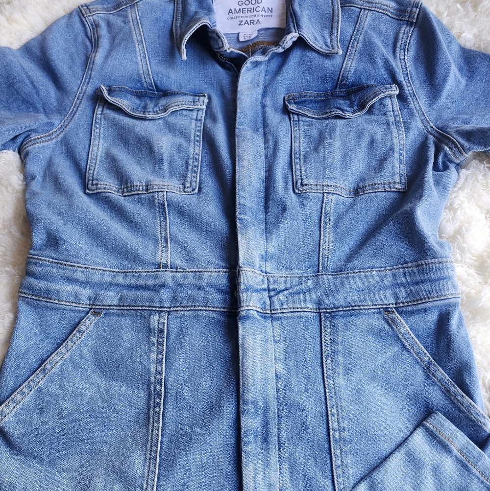 Good American Zara Light Blue Denim Jumpsuit